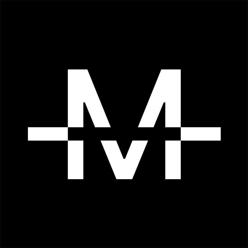An M with a line through it.
